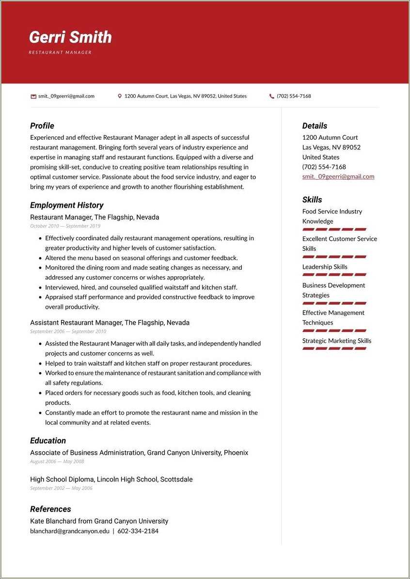 Sample Restaurant Shift Manager Resume Resume Example Gallery