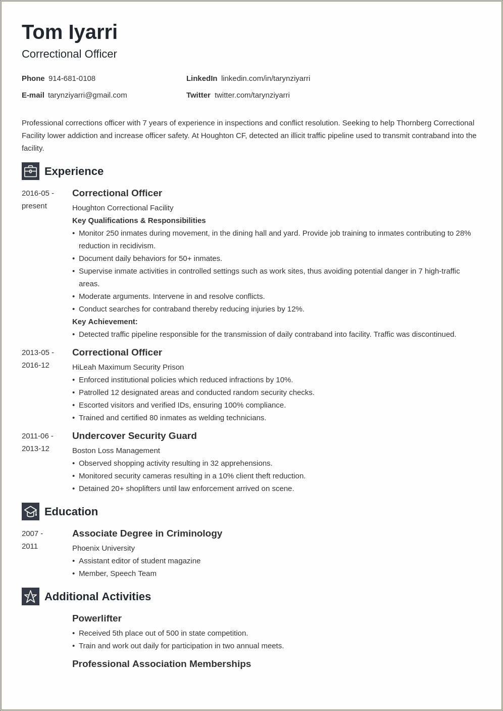 Resume Correctional Officer Objective Statement - Resume Example Gallery