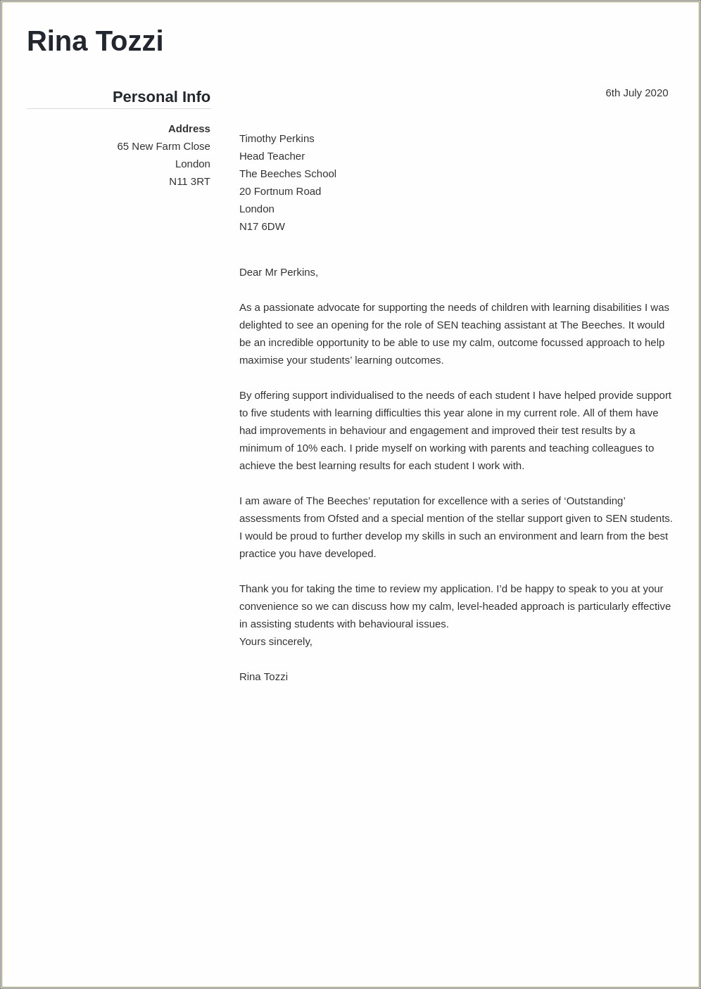 sample educational assistant cover letter