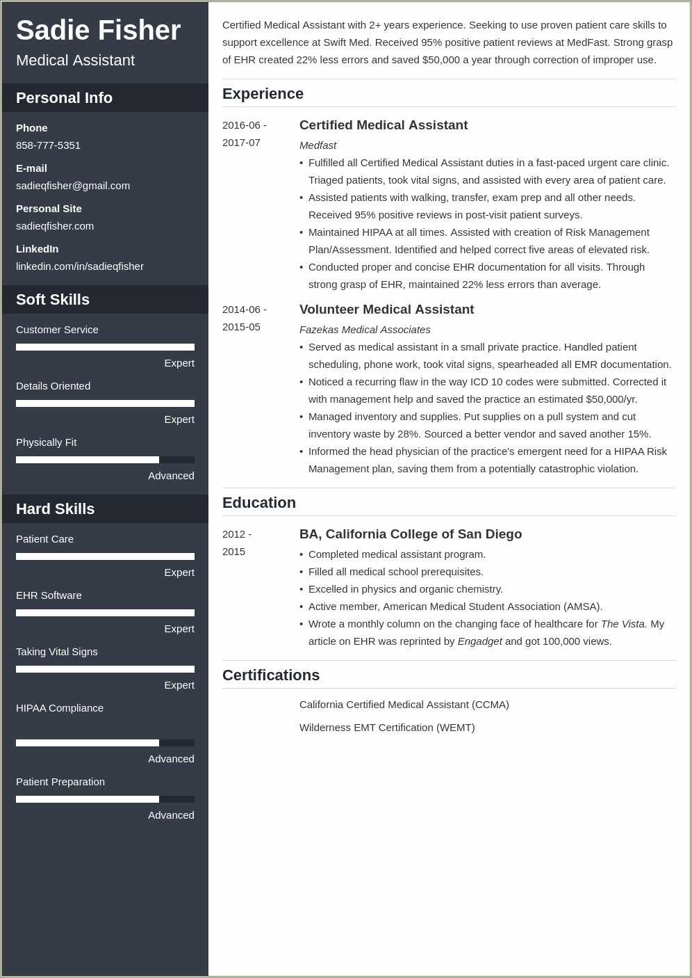 resume-description-of-an-advanced-medical-support-assistant-resume