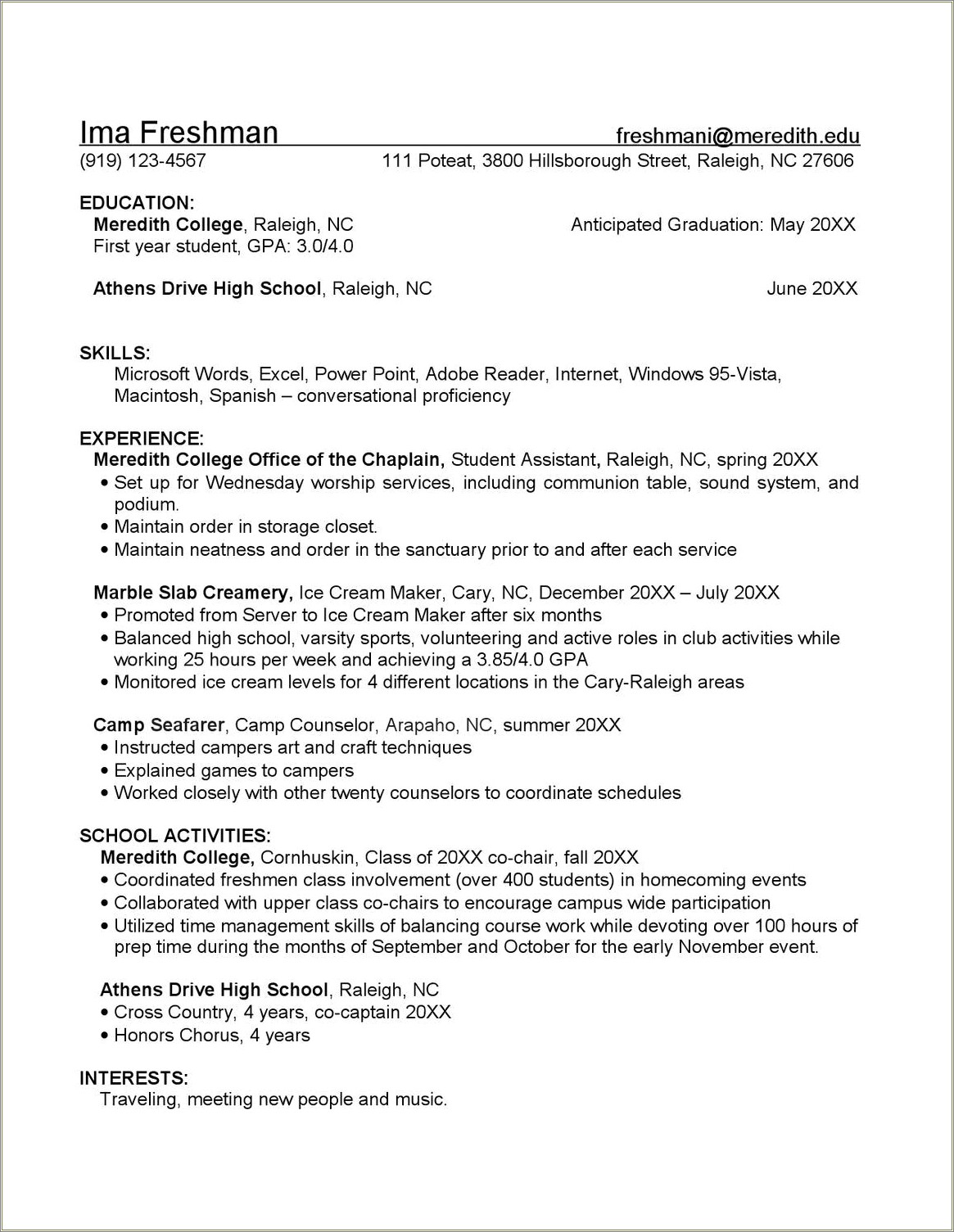 Resume Education Examples For Freshman College Students - Resume ...