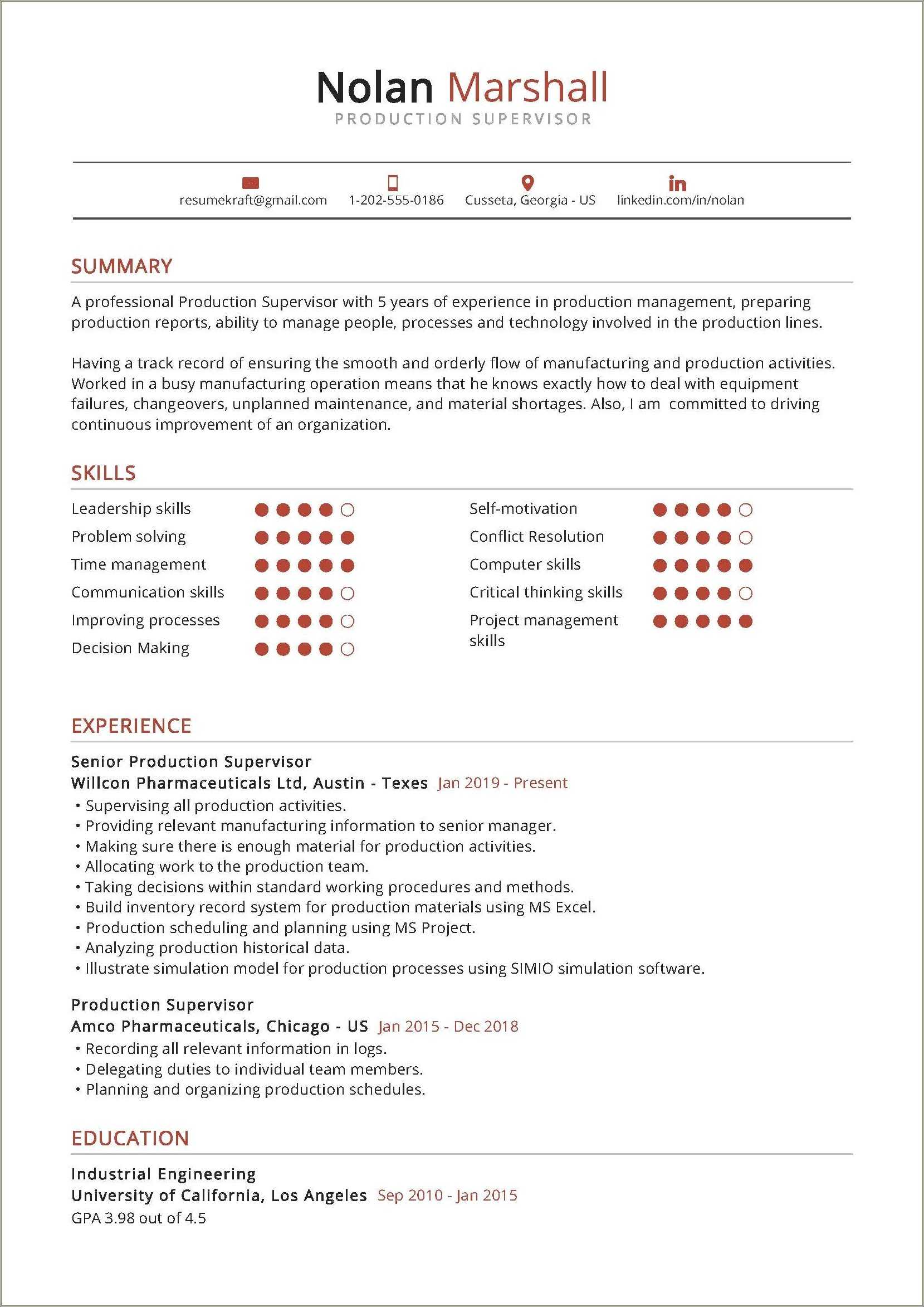 Resume Example For Line Supervisor - Resume Example Gallery