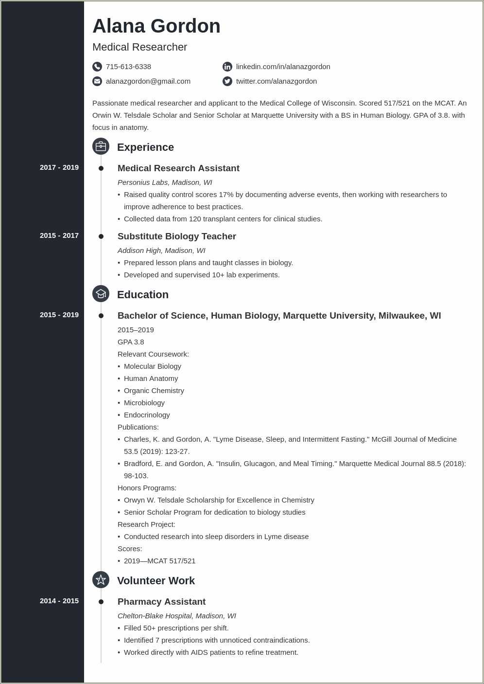 Resume Example For Medical School - Resume Example Gallery