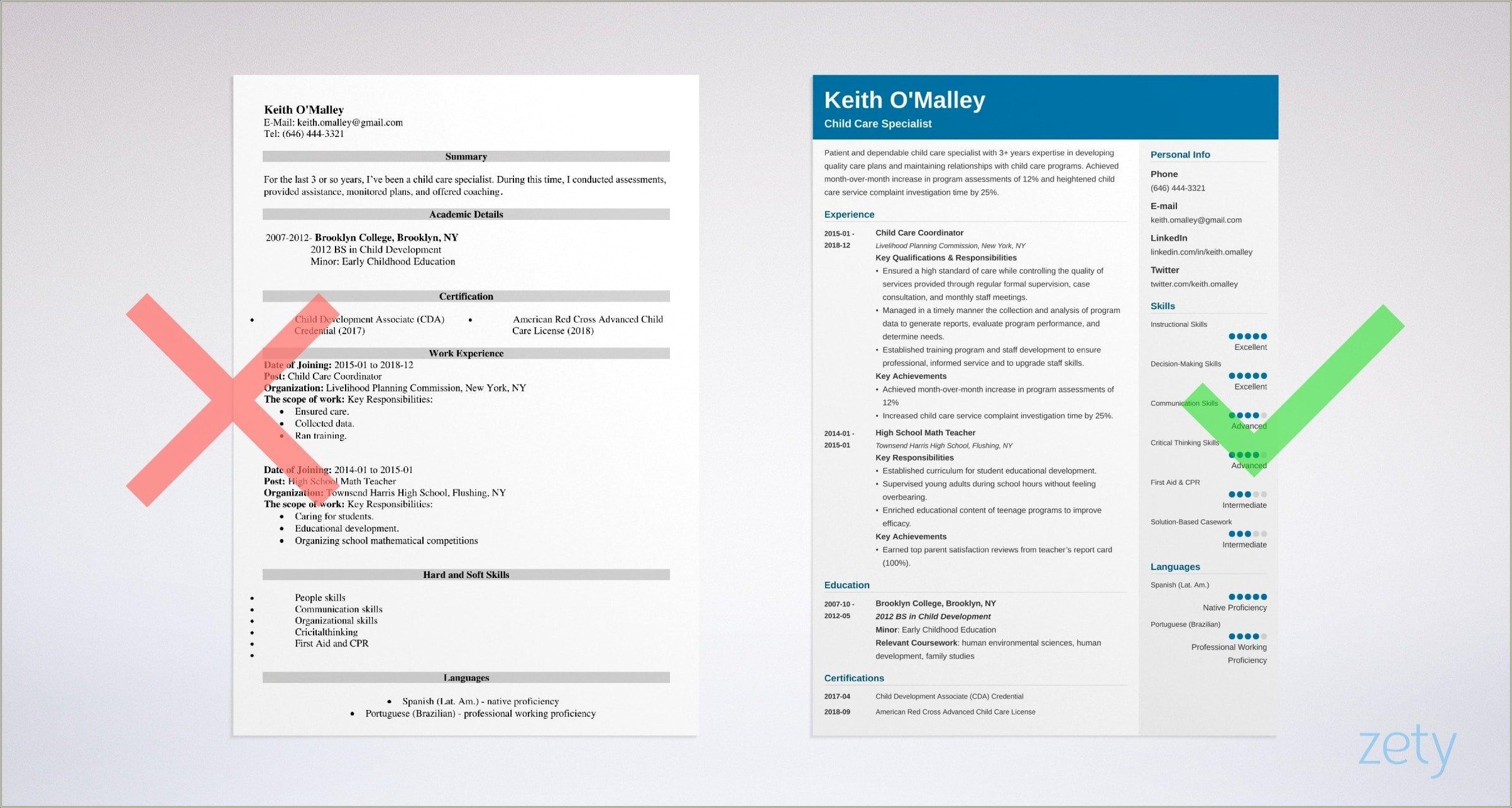 Resume Examples For Daycare Skills Resume Example Gallery