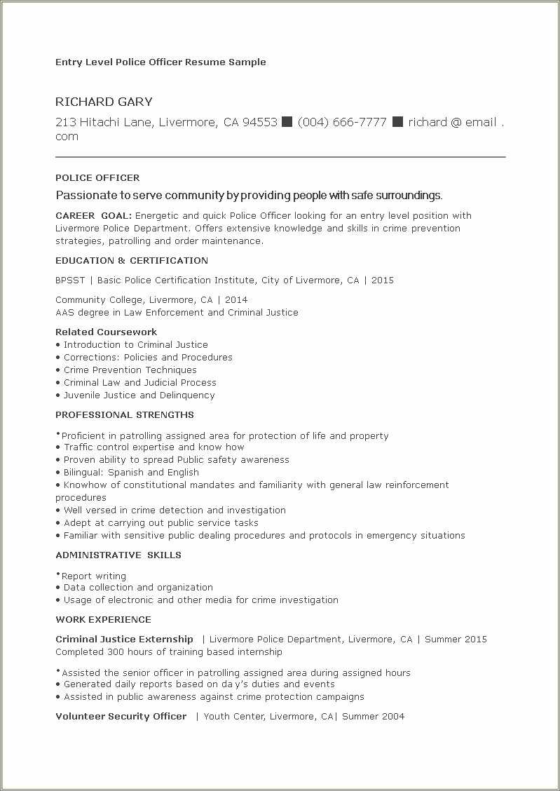 Resume Examples For Department Of Corrections Resume Example Gallery