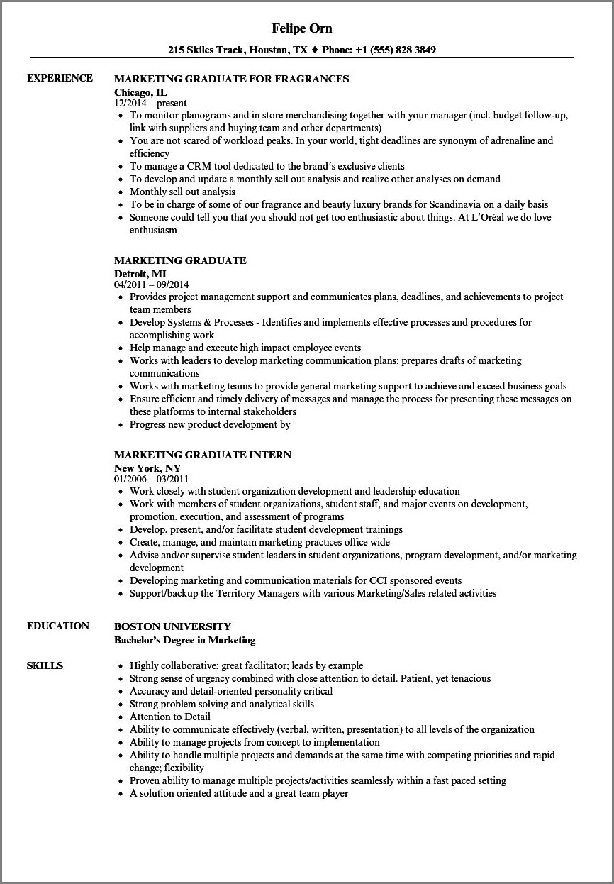 Examples Of Star Method Marketing Resume - Resume Example Gallery