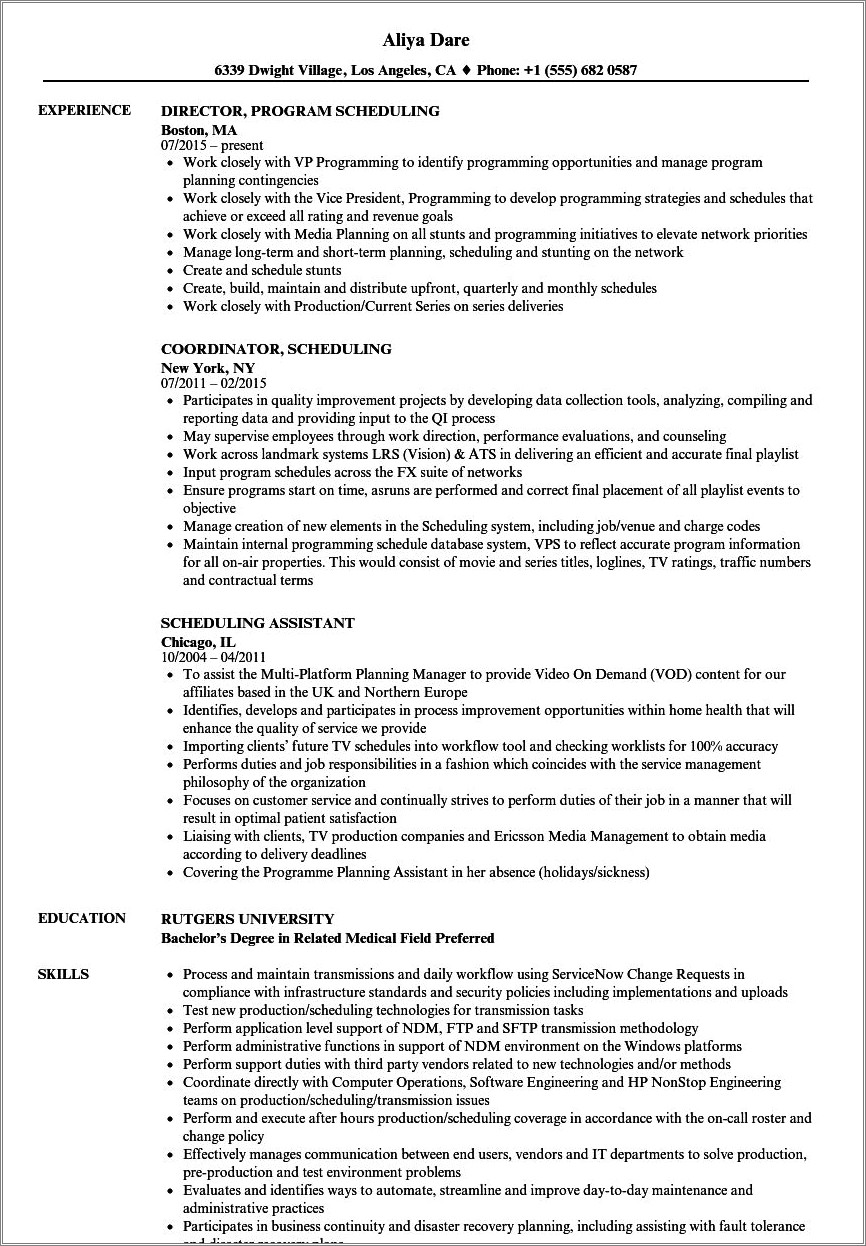 Resume Examples For Patient Scheduling - Resume Example Gallery