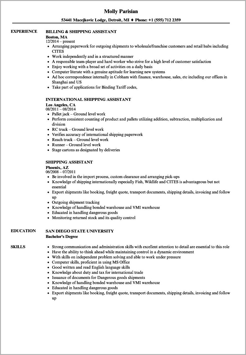 Resume Examples For Process Assistant Warehouse - Resume Example Gallery