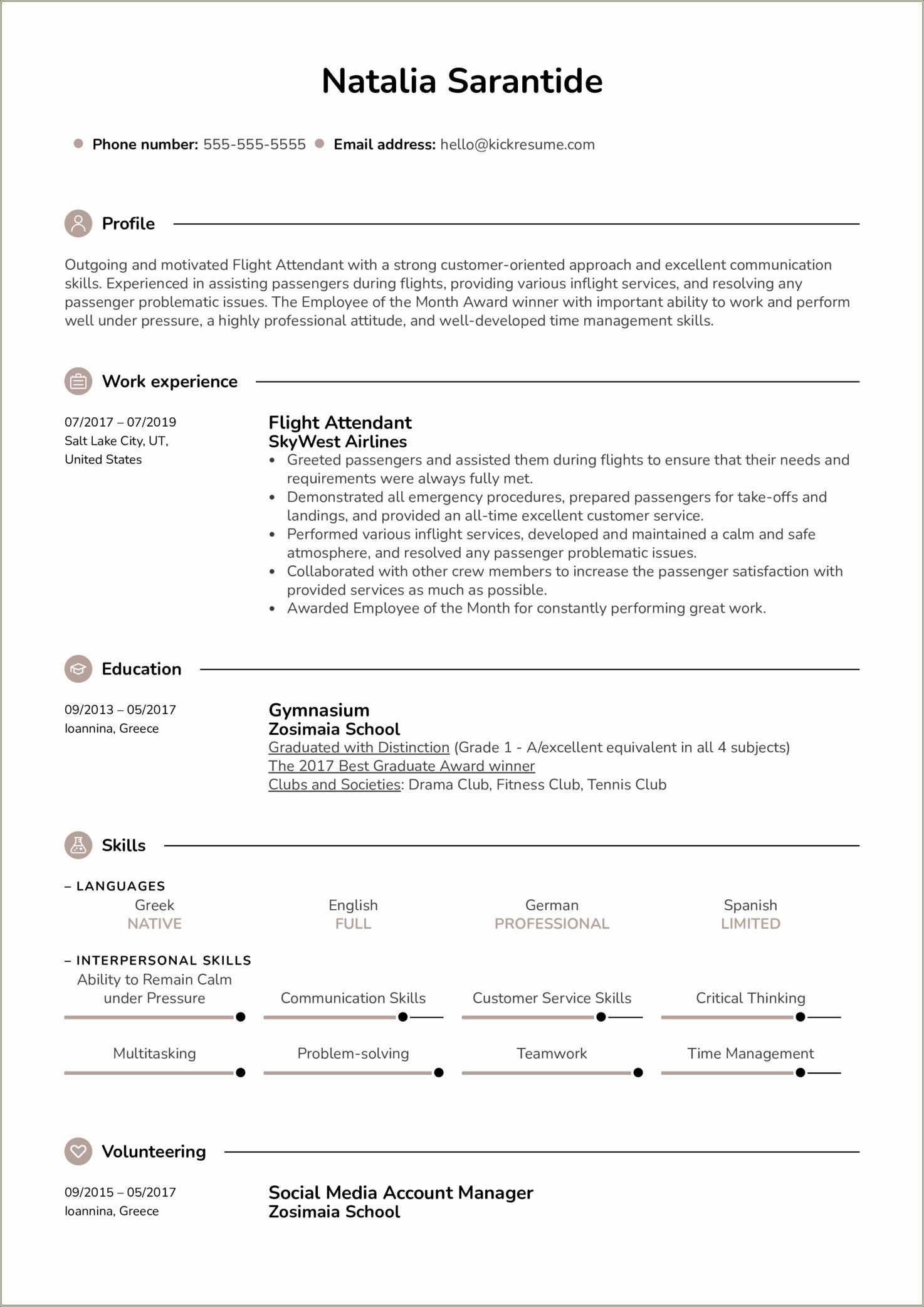 Resume Template For Service Crew