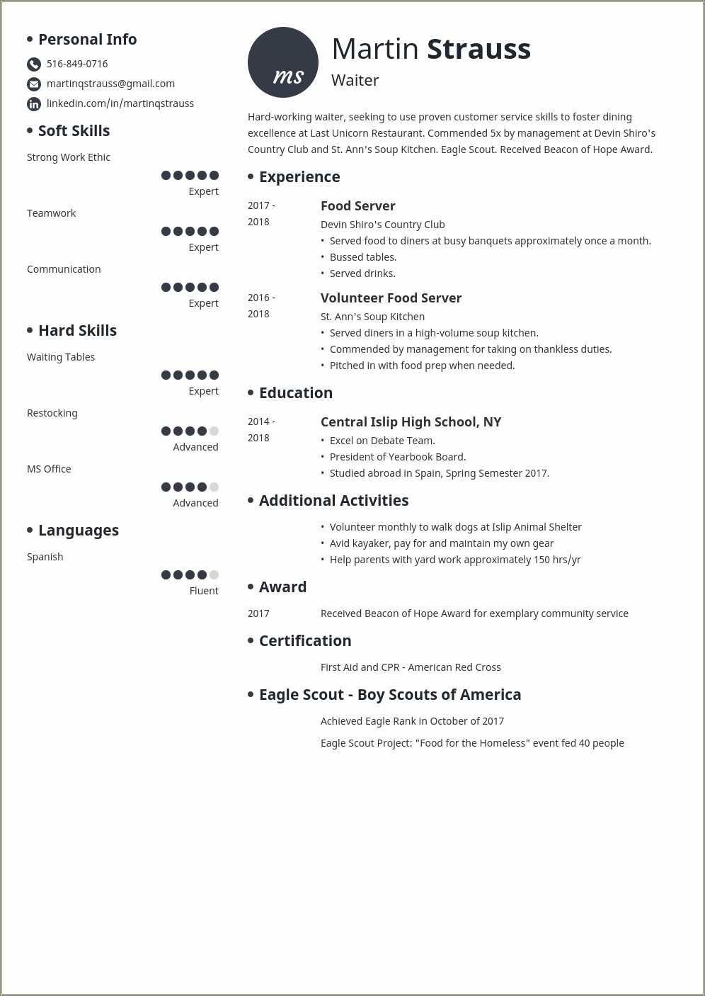 Resume Examples For Teens For Fast Food Resytaurats - Resume Example ...