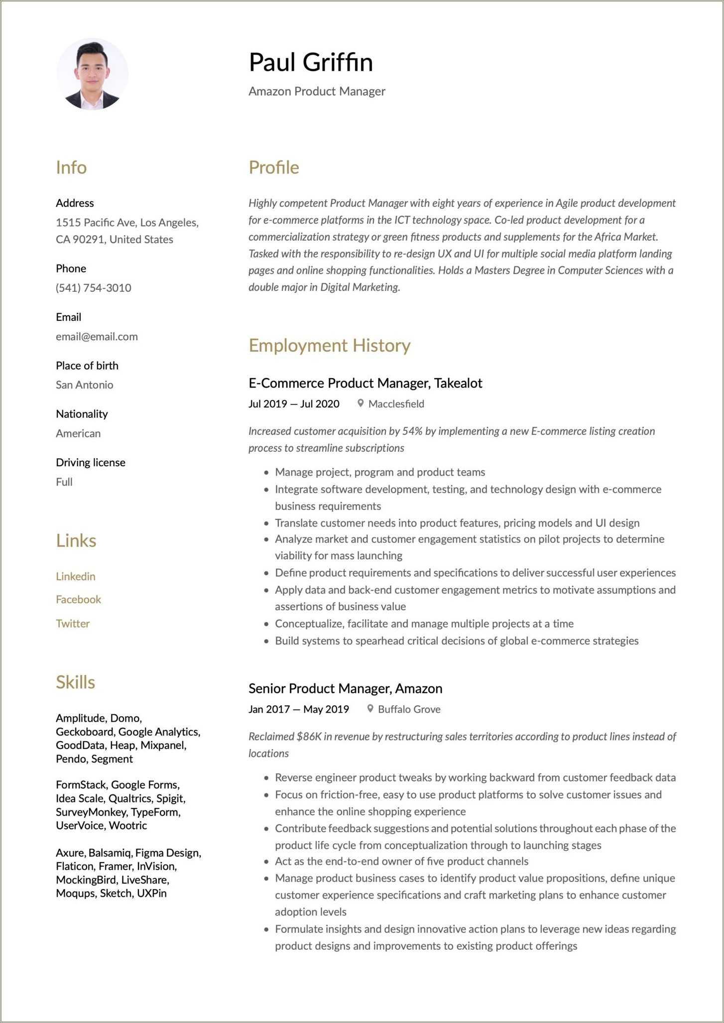 Resume Examples Of Amazon Manager Position - Resume Example Gallery