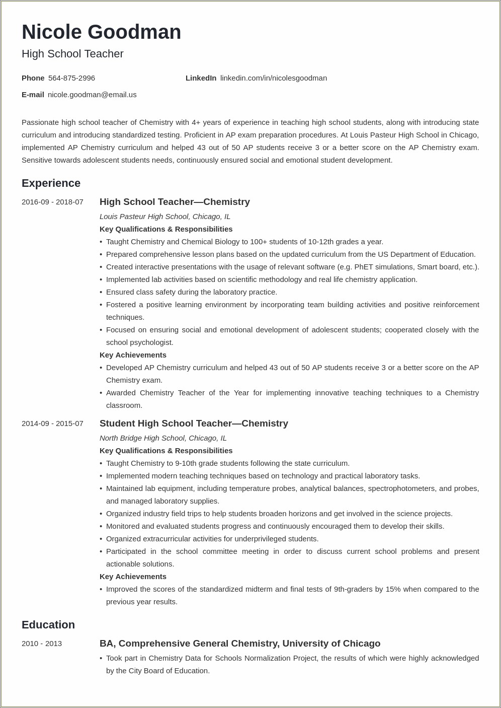 Resume Executive Summary Example Teacher Resume Example Gallery