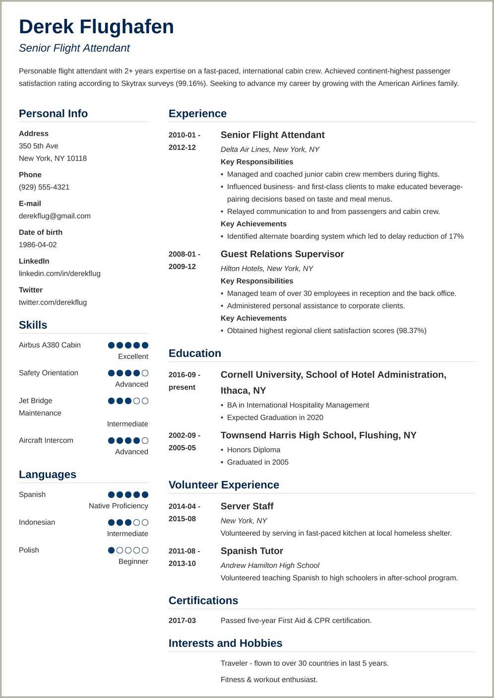 Resume For Air Hostess With No Experience - Resume Example Gallery