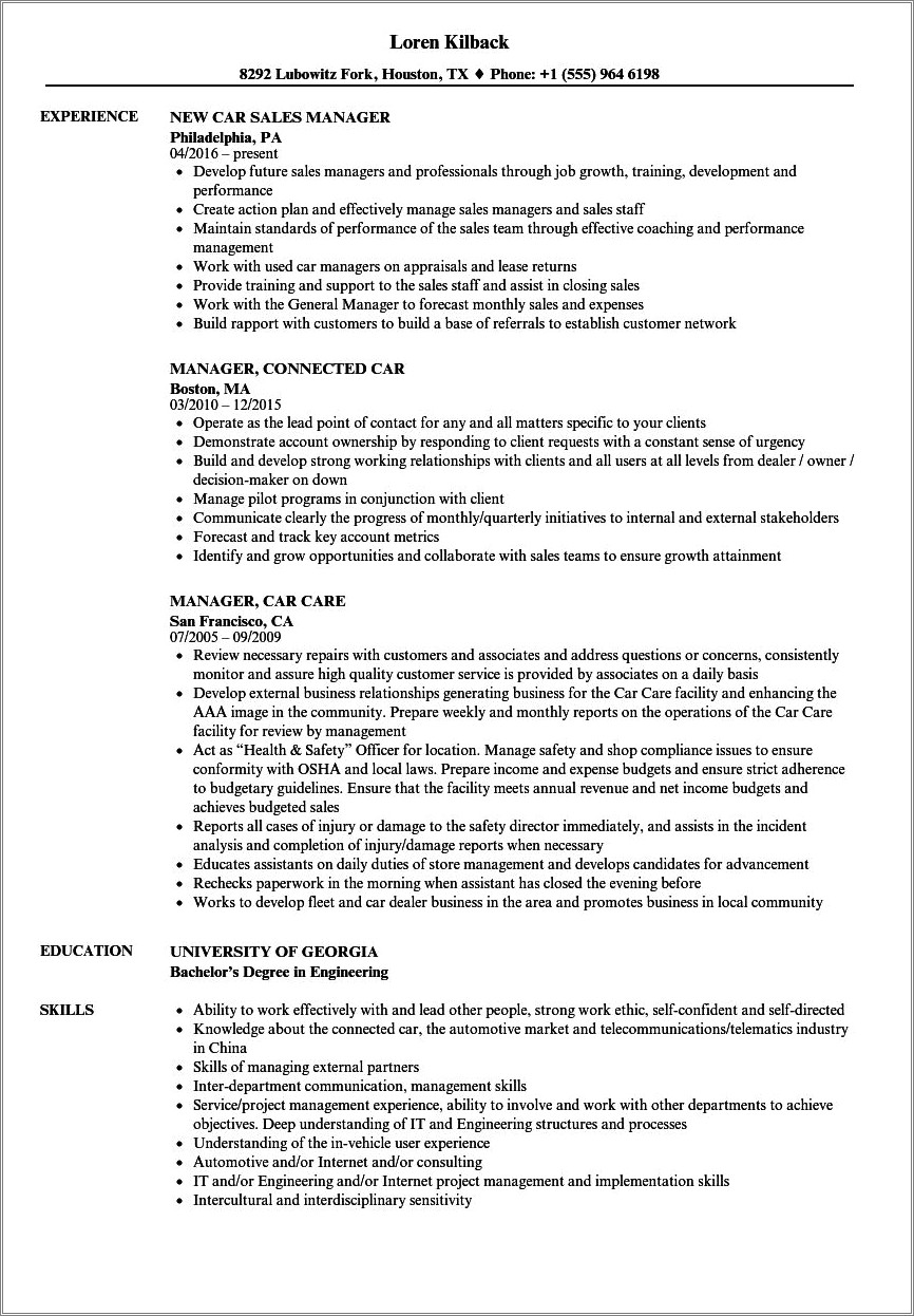 Auto Finance Manager Resume Template - Resume Example Gallery