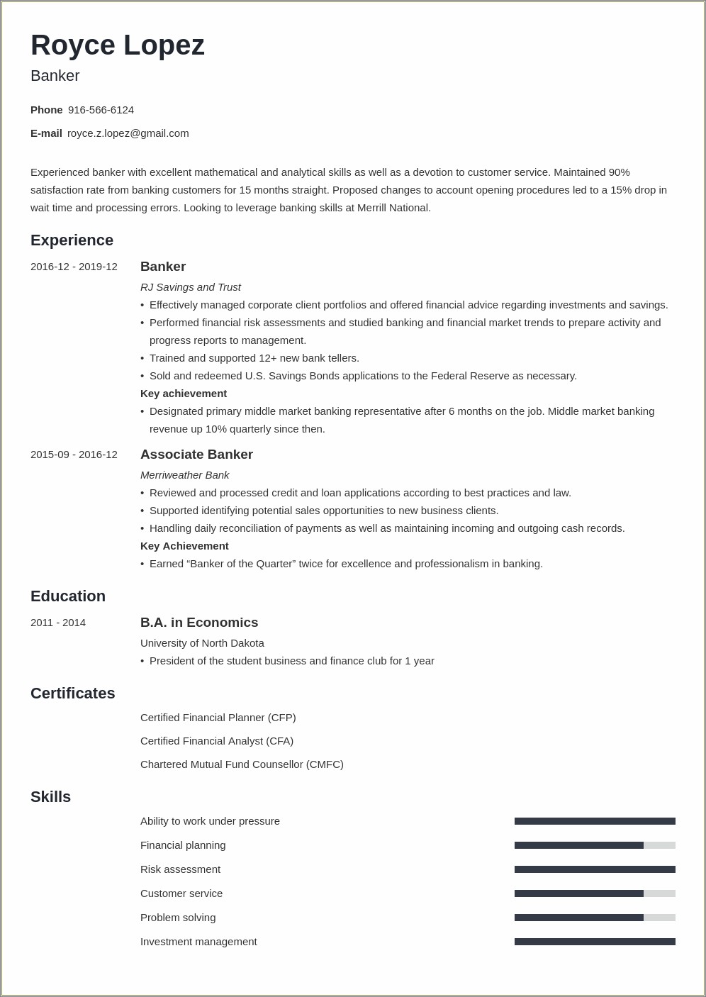 Resume For Bank Job Pdf - Resume Example Gallery