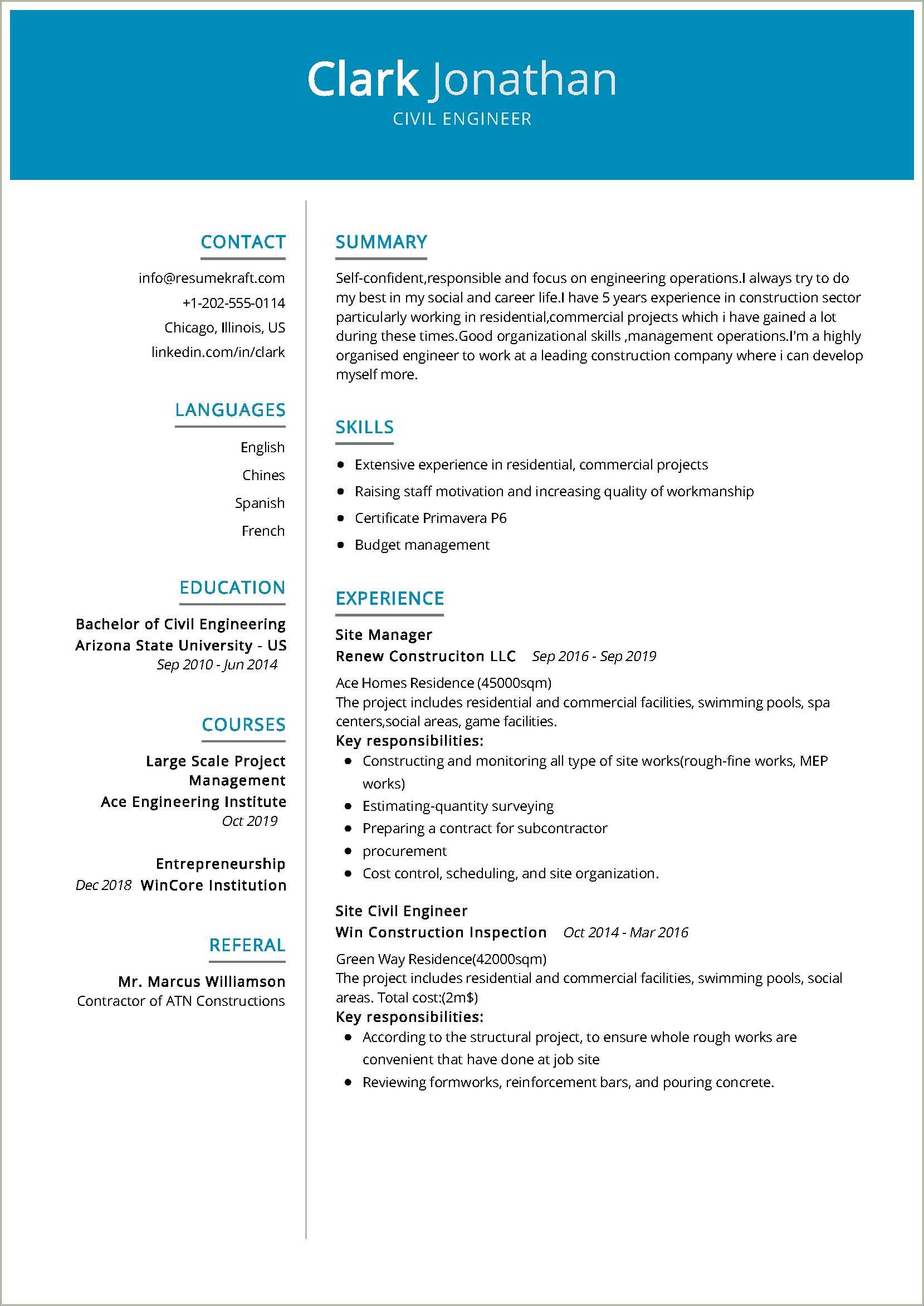 Resume For Civil Engineer With Two Year Experience - Resume Example Gallery