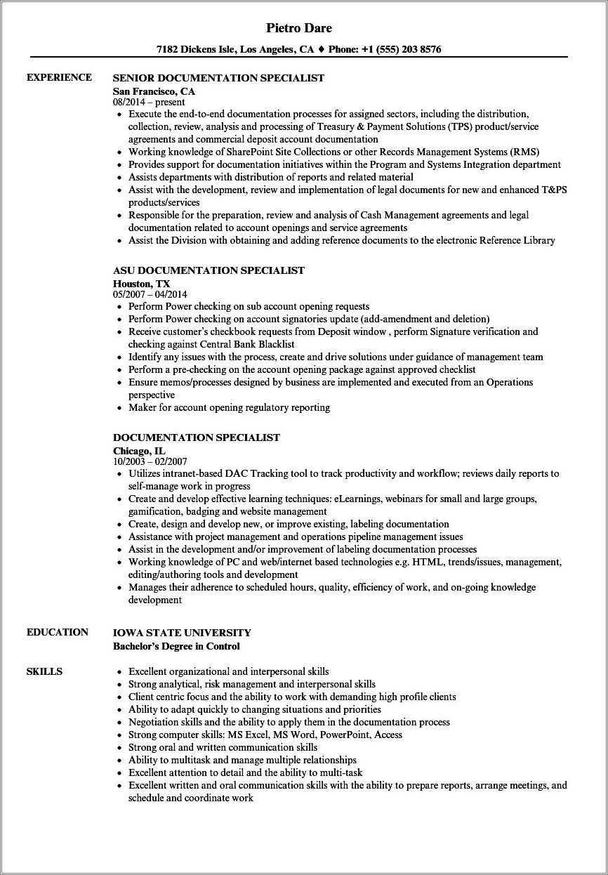 Resume For Clinical Documentation Integrity Specialist Job Description ...