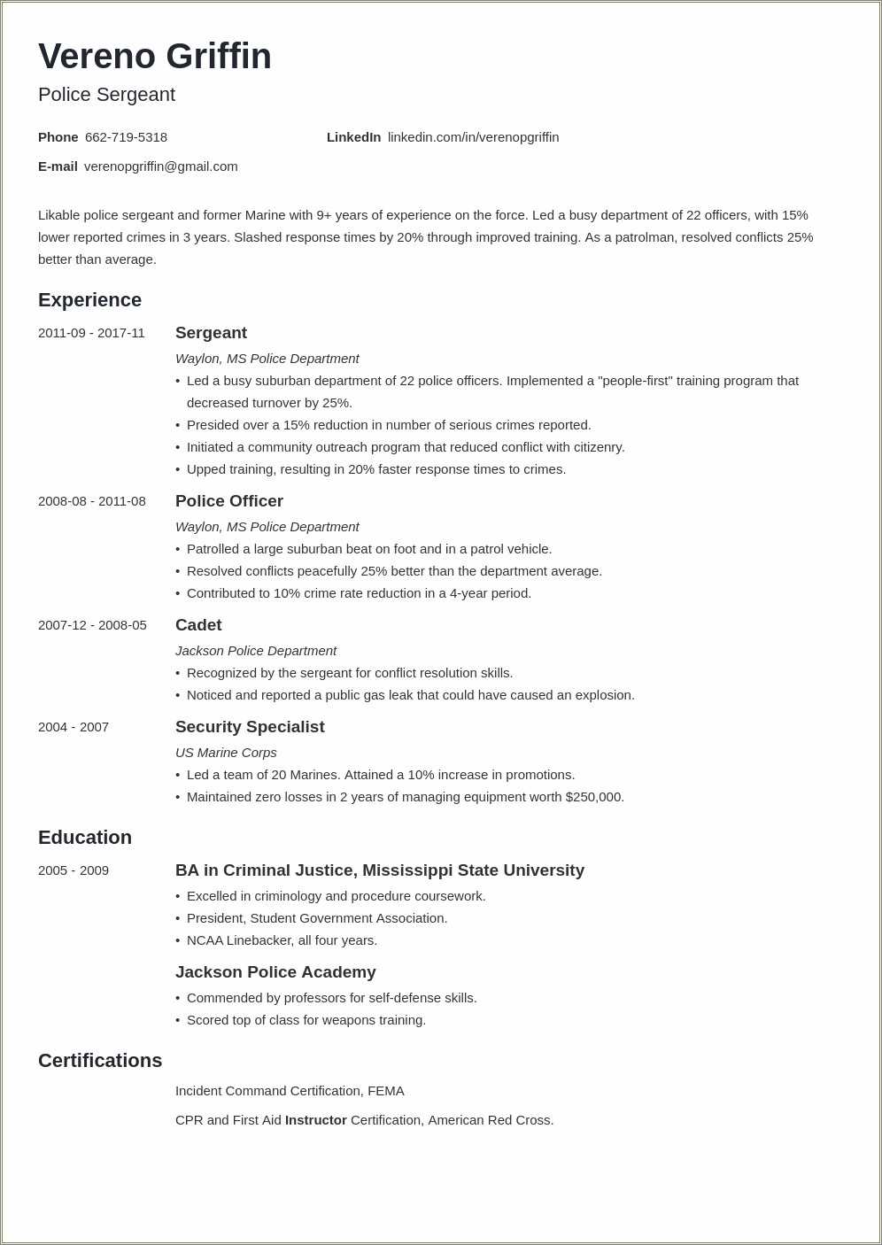 Resume For Correctional Officer Position With No Experience - Resume 