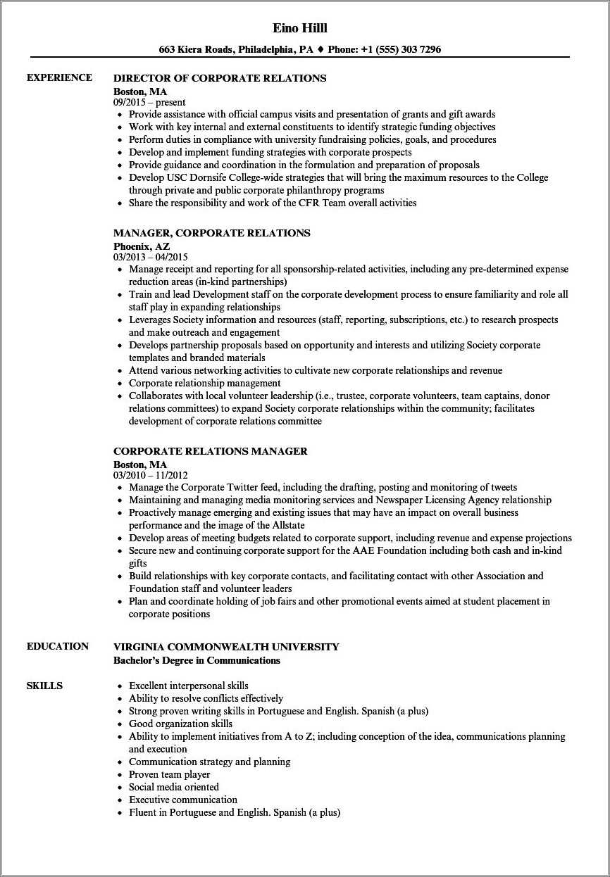 Resume For Donor Relations Manager - Resume Example Gallery