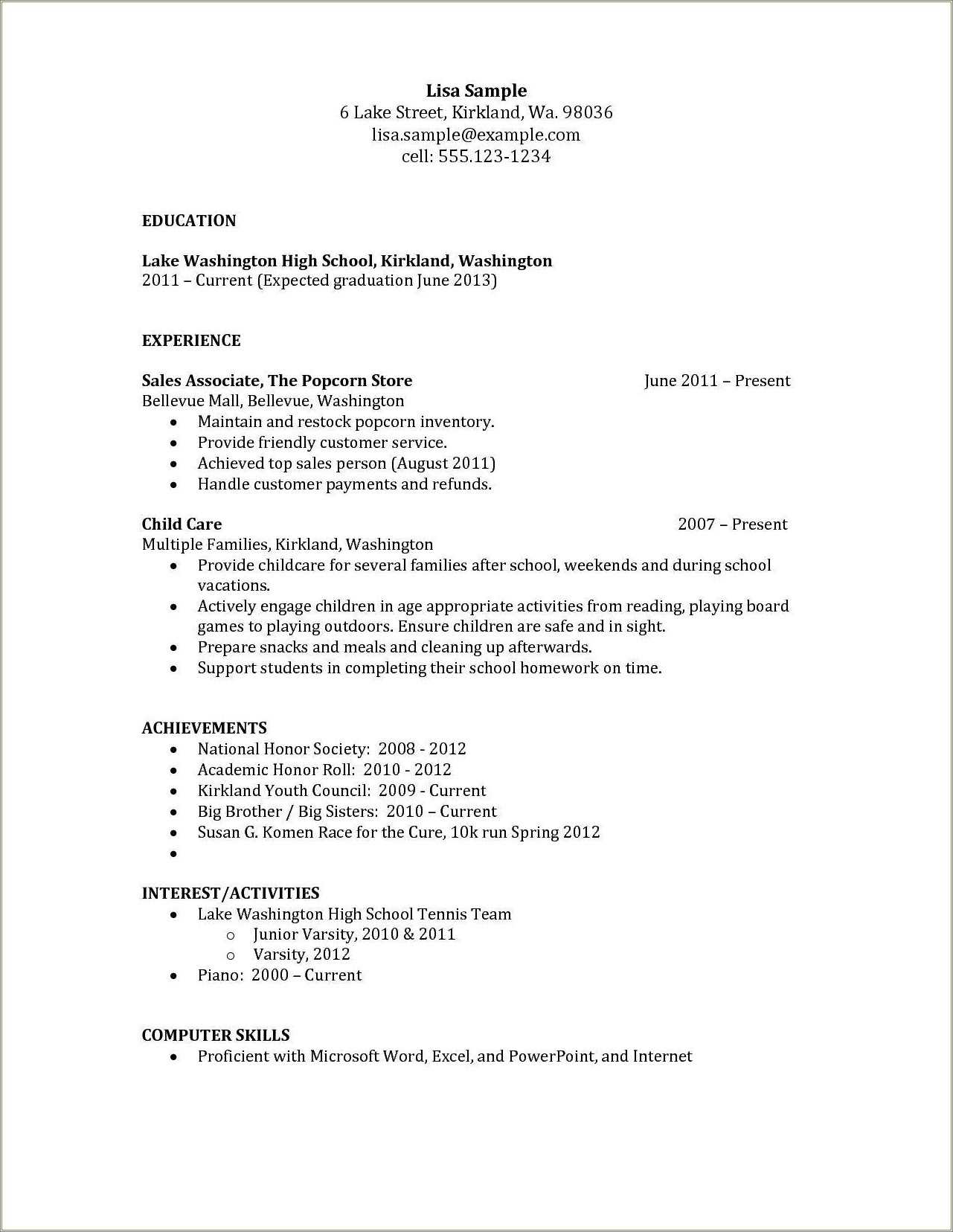 Resume For High School Student With No Skills - Resume Example Gallery