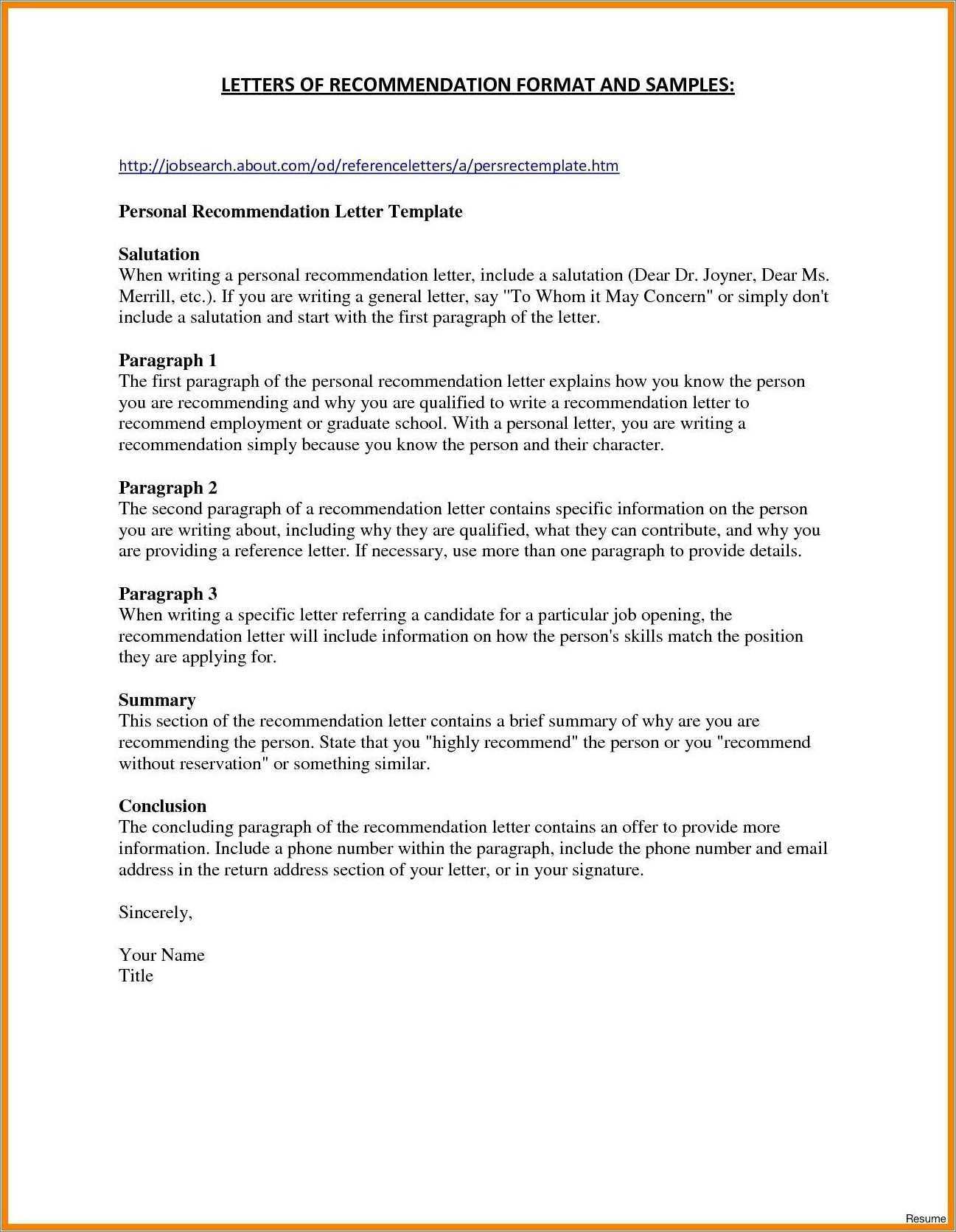 Resume For Letter Of Recommendation Template Resume Example Gallery
