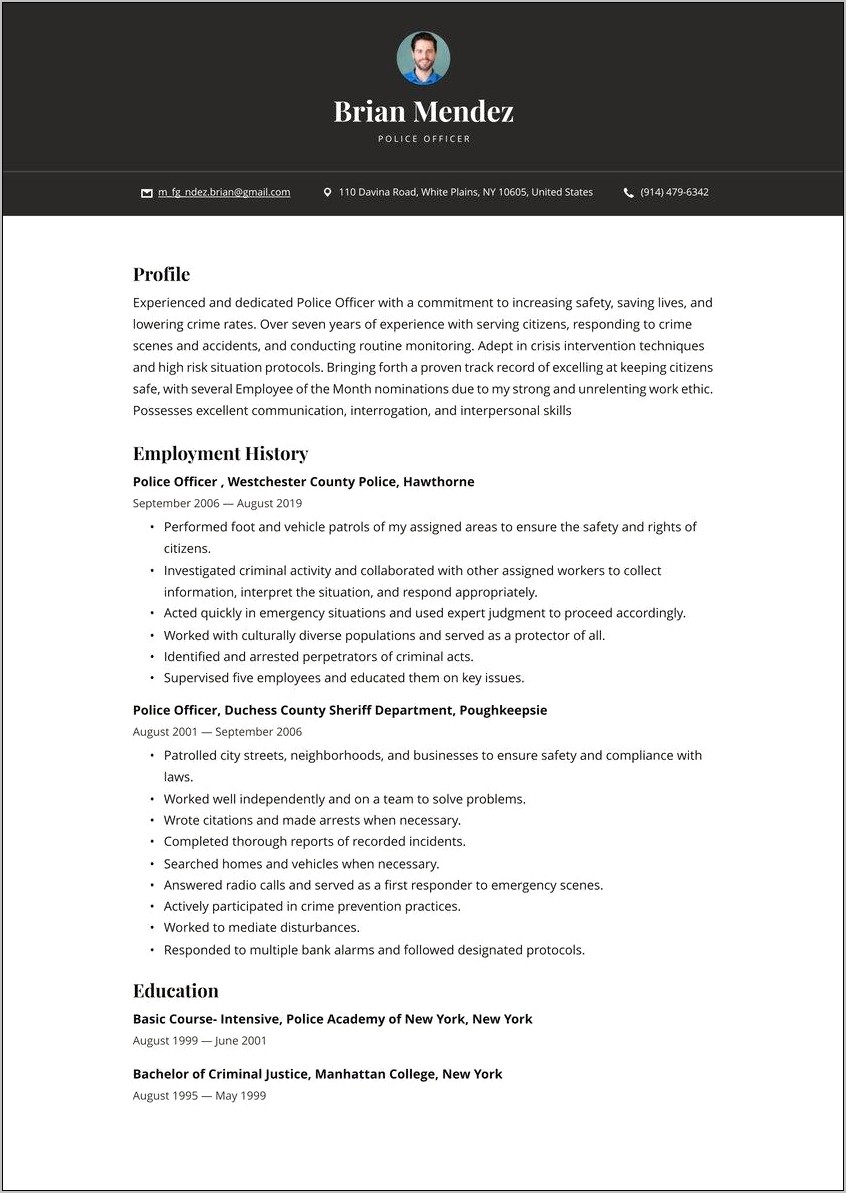 Police Chief Resume Objective Examples Resume Example Gallery