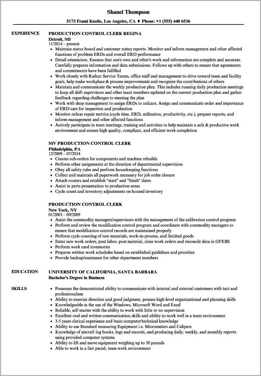 Resume For Production Controller Job Description Army - Resume Example ...