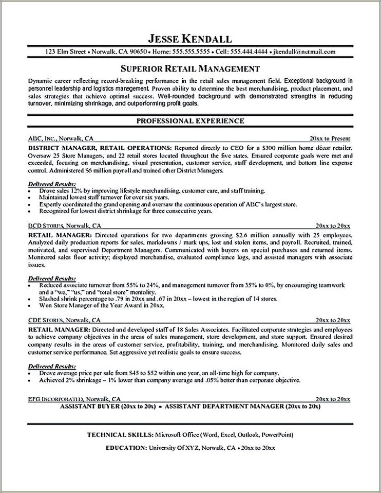 Retail District Manager Resume Examples Resume Example Gallery