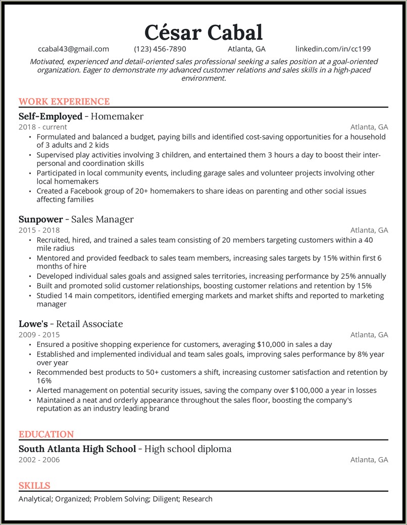 Example Resume For Sahm Returning To Work - Resume Example Gallery