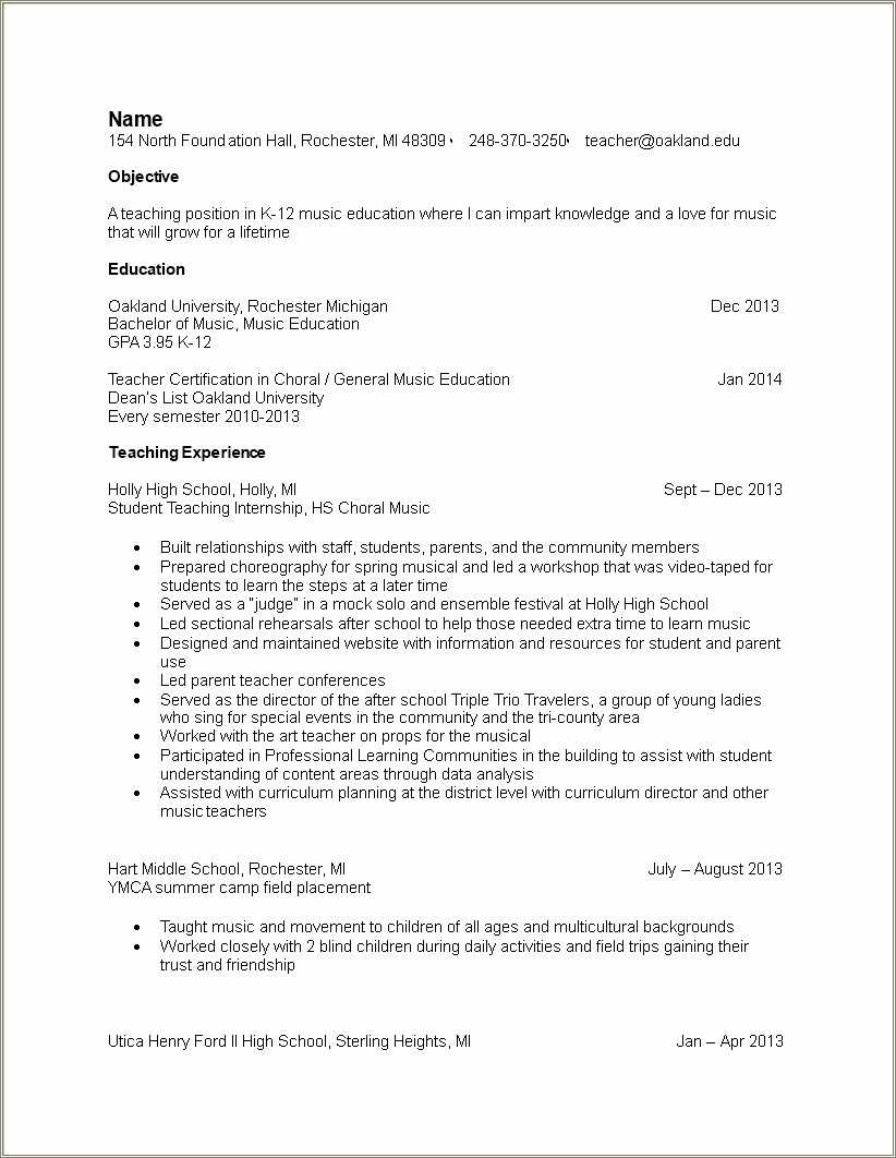 Resume For Teaching Position In School - Resume Example Gallery