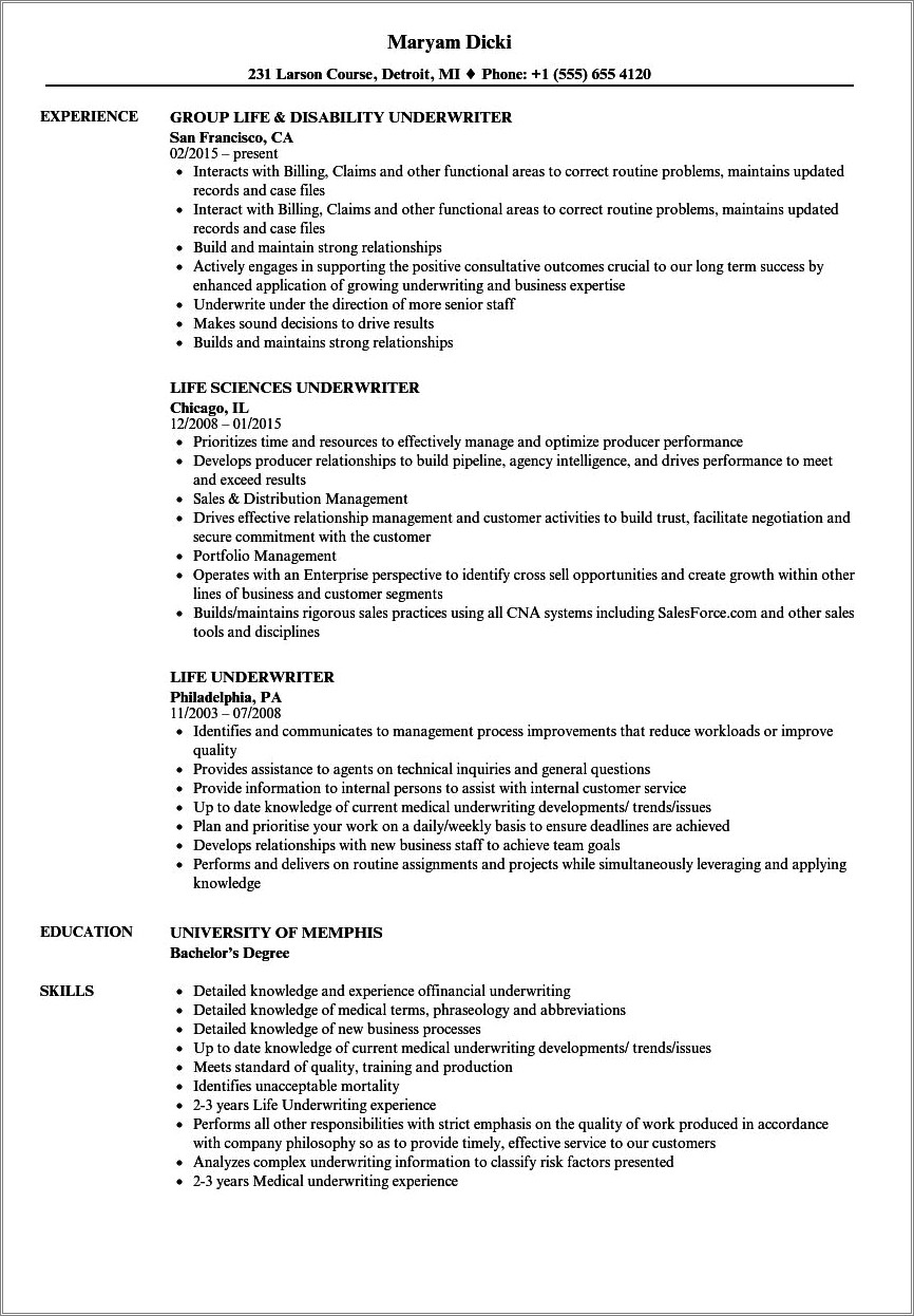 Due Diligence Underwriter Resume Example - Resume Example Gallery