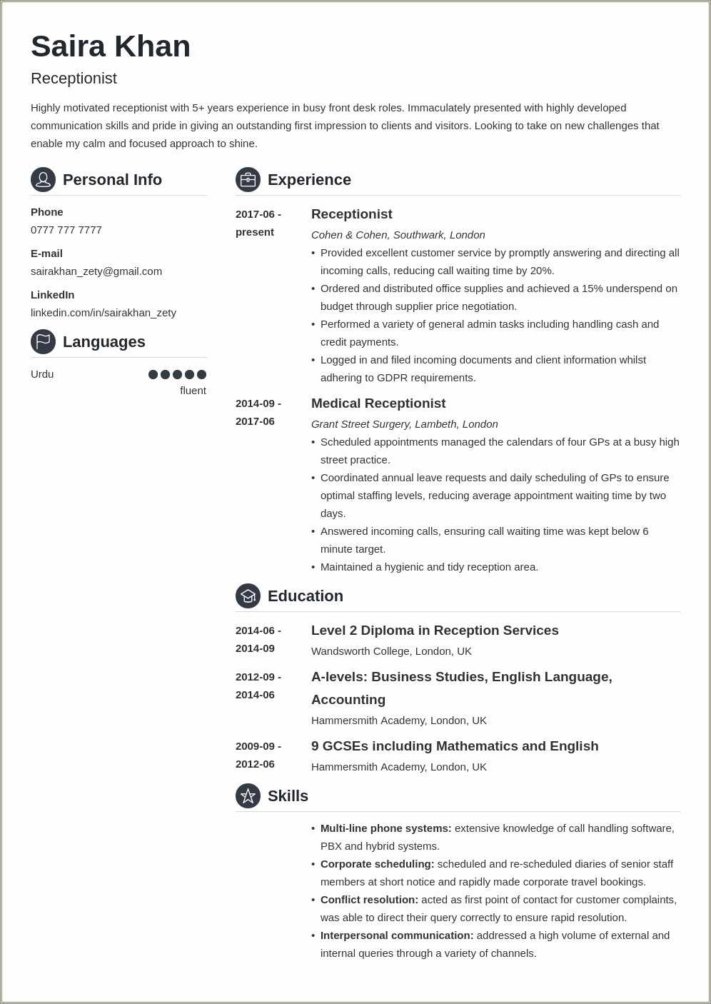 Resume For Working At A Receptionist Golf Course - Resume Example Gallery