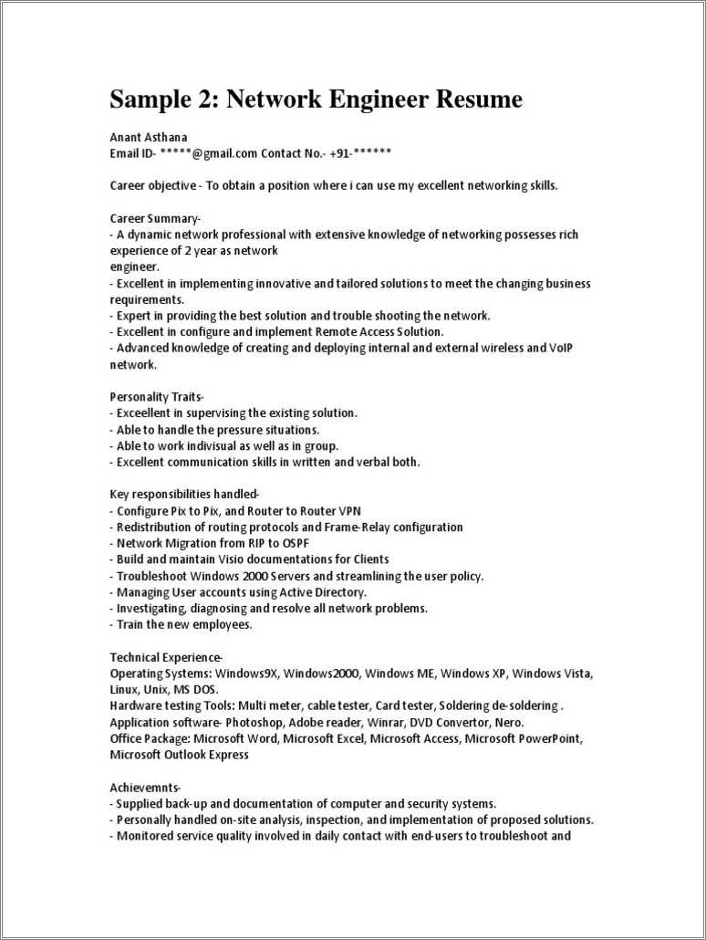 resume-format-for-2-years-experience-in-networking-resume-example-gallery