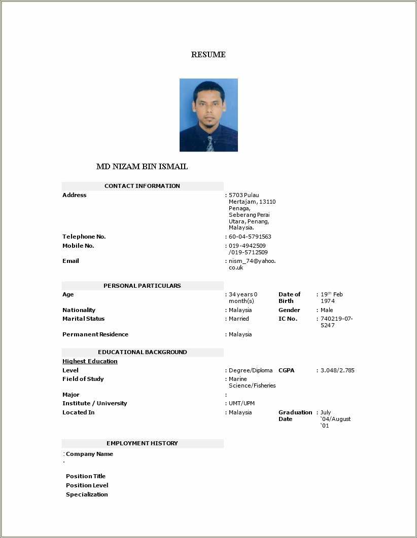 sample resume for job malaysia