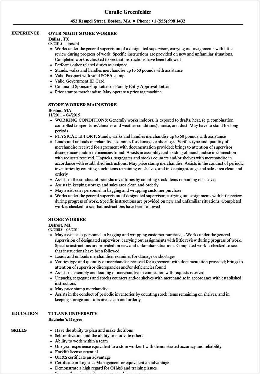 Resume For Retail Position No Experience - Resume Example Gallery