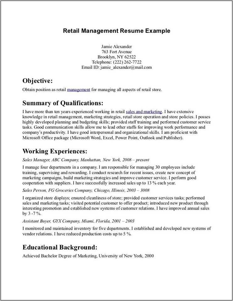 Resume Objective Example For Marketing Resume Example Gallery