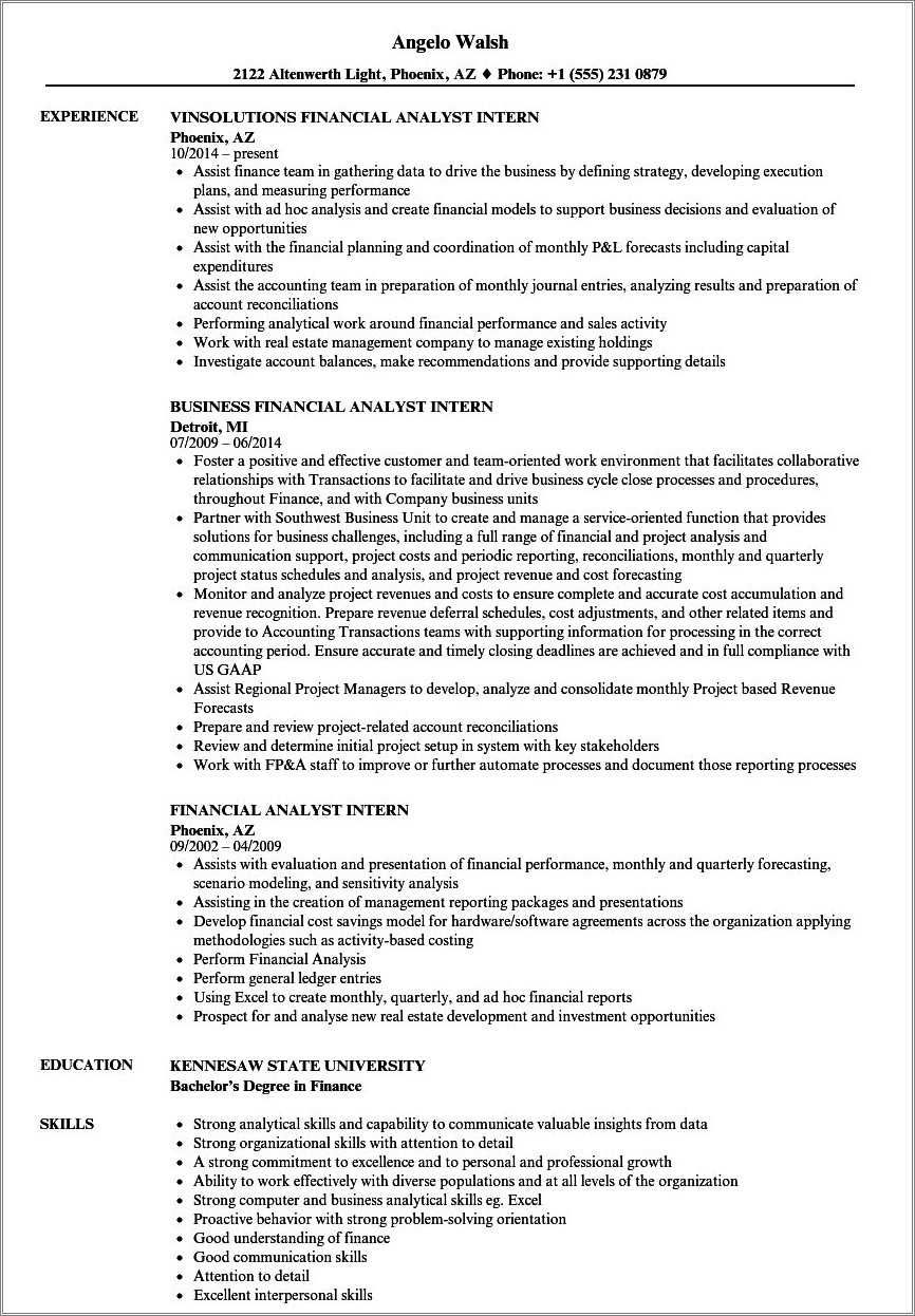 Objective Examples For Finance Resume - Resume Example Gallery