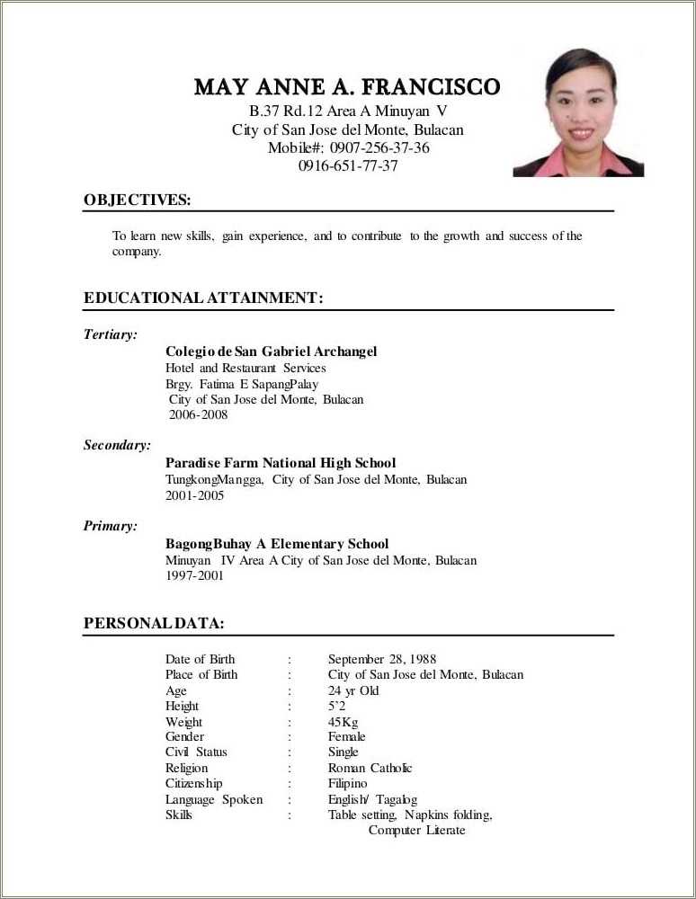 Resume Objective For Food Server Resume Example Gallery