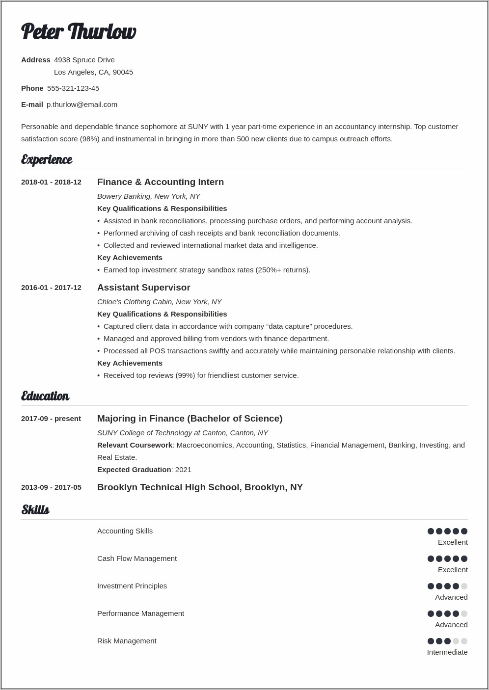 Resume Objectives For Summer Internship - Resume Example Gallery