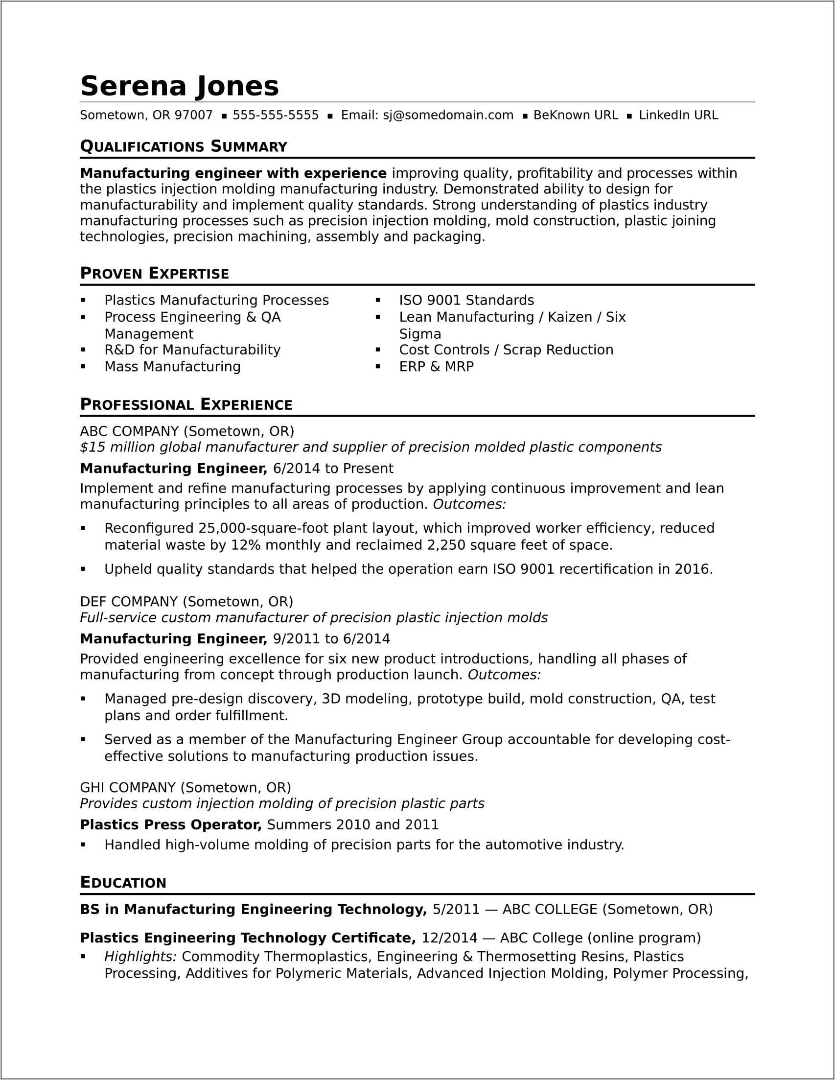 Resume Profile Summary Example Engineer Resume Example Gallery