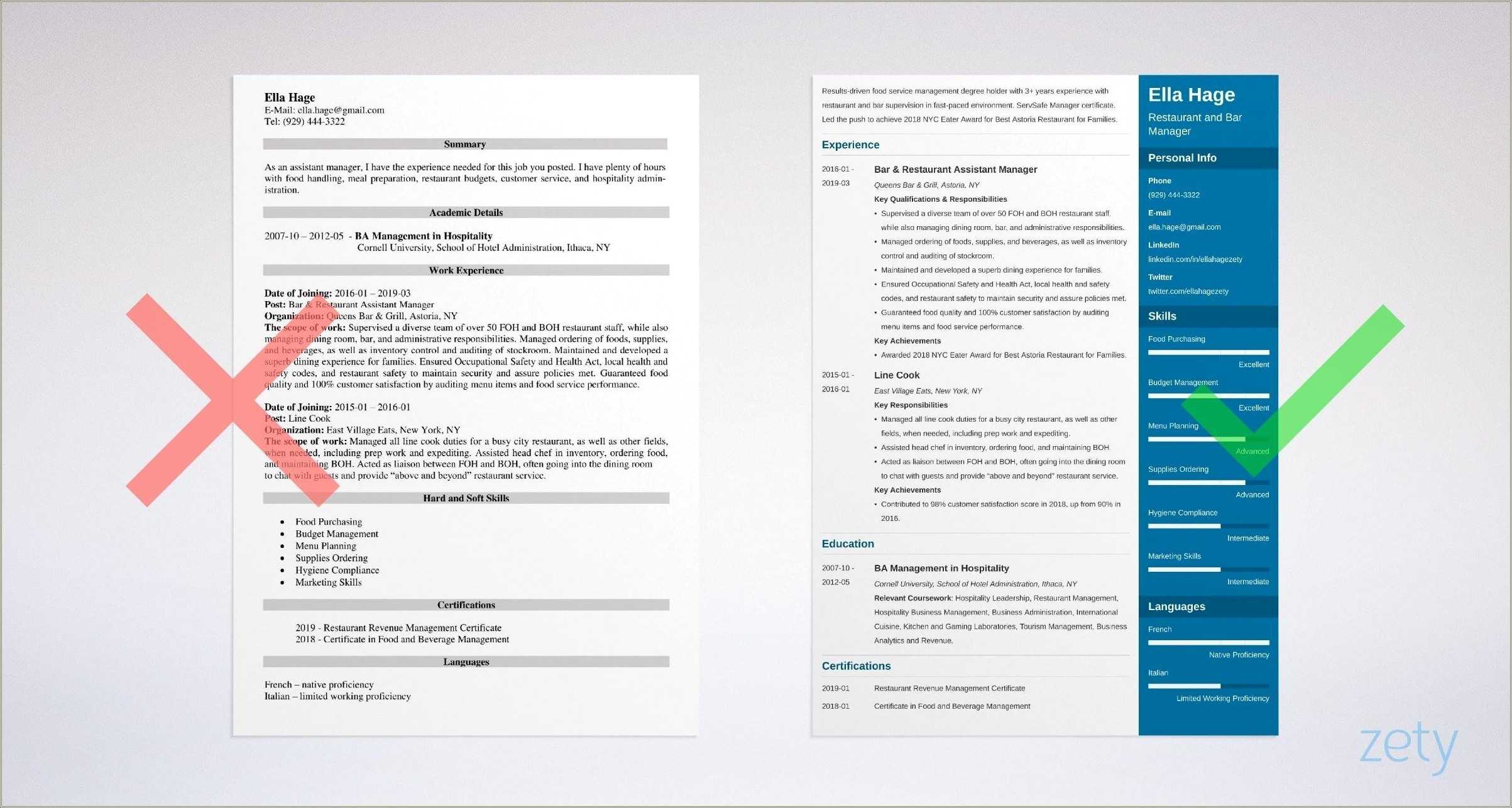 Resume Restaurant Supervisor Job Description Resume Example Gallery