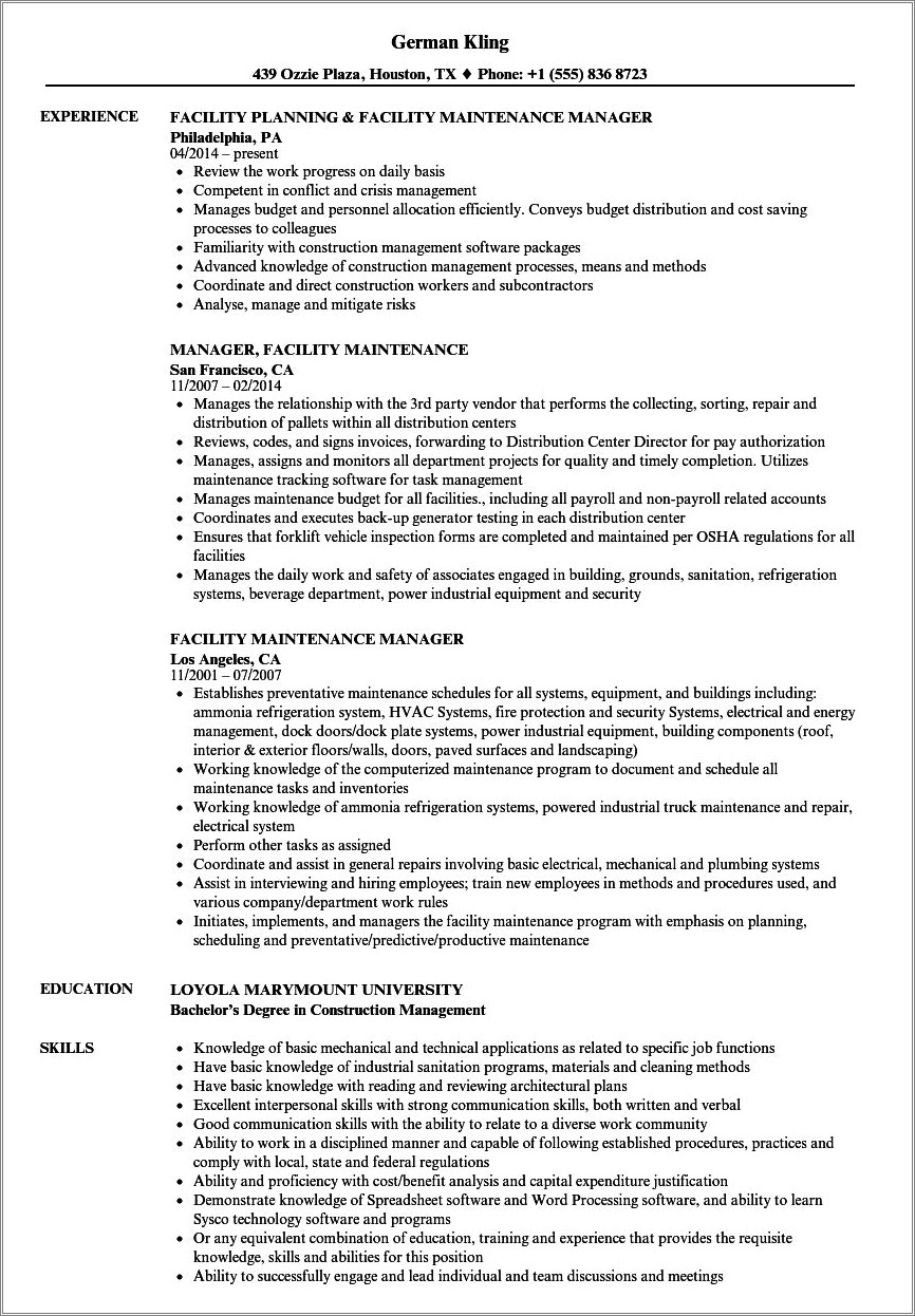 Sample Resume For Grounds Maintenance - Resume Example Gallery