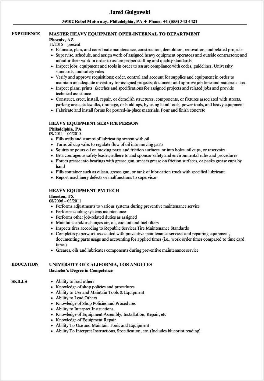 Heavy Duty Diesel Truck Mechanic Resume Sample - Resume Example Gallery