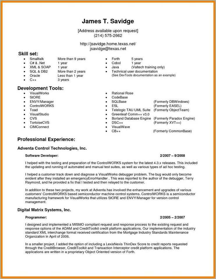 Resume Samples 2 Years Experience - Resume Example Gallery