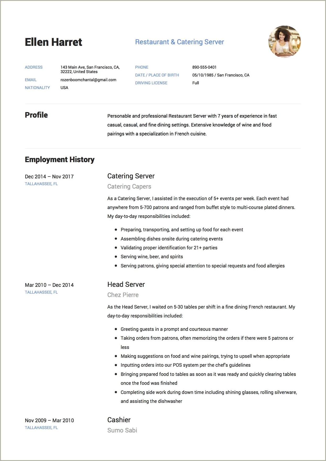 Applebee's Server Resume Samples - Resume Example Gallery