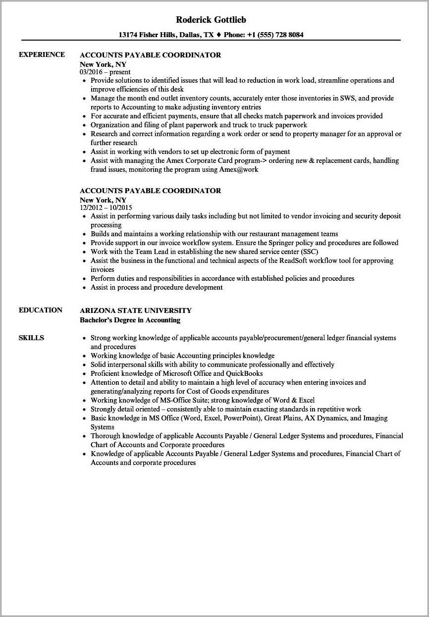 Skills For Resume For Accounts Payable Position - Resume Example Gallery