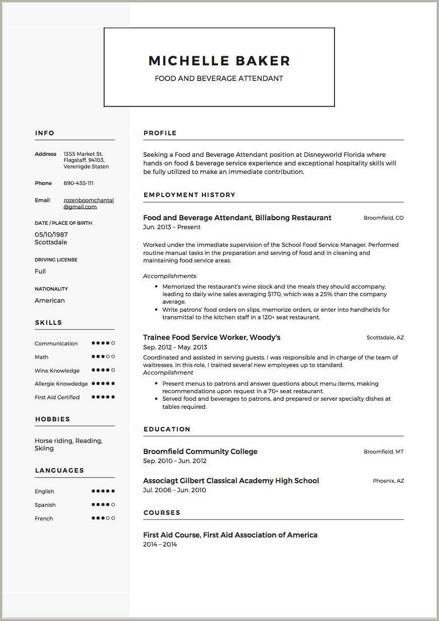 Resume Summary Examples Food Industry - Resume Example Gallery