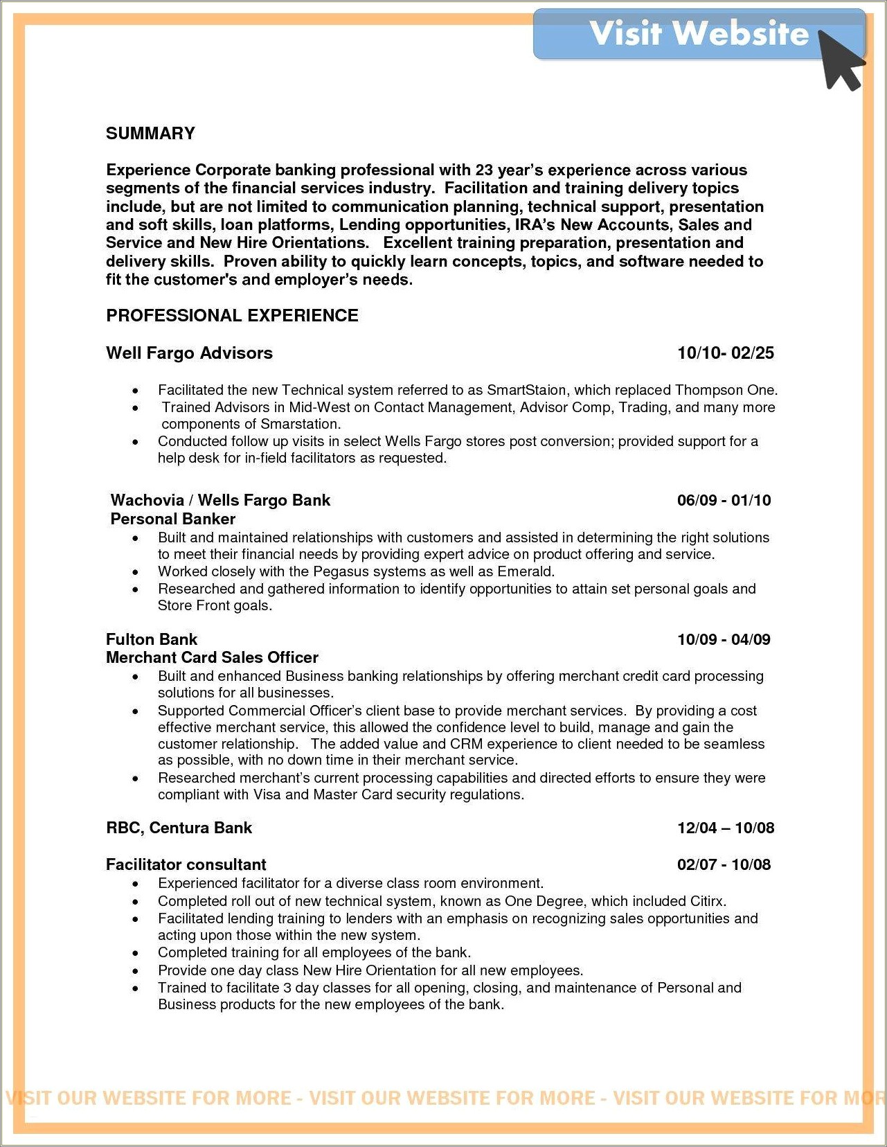 Resume Summary Examples For Banking - Resume Example Gallery