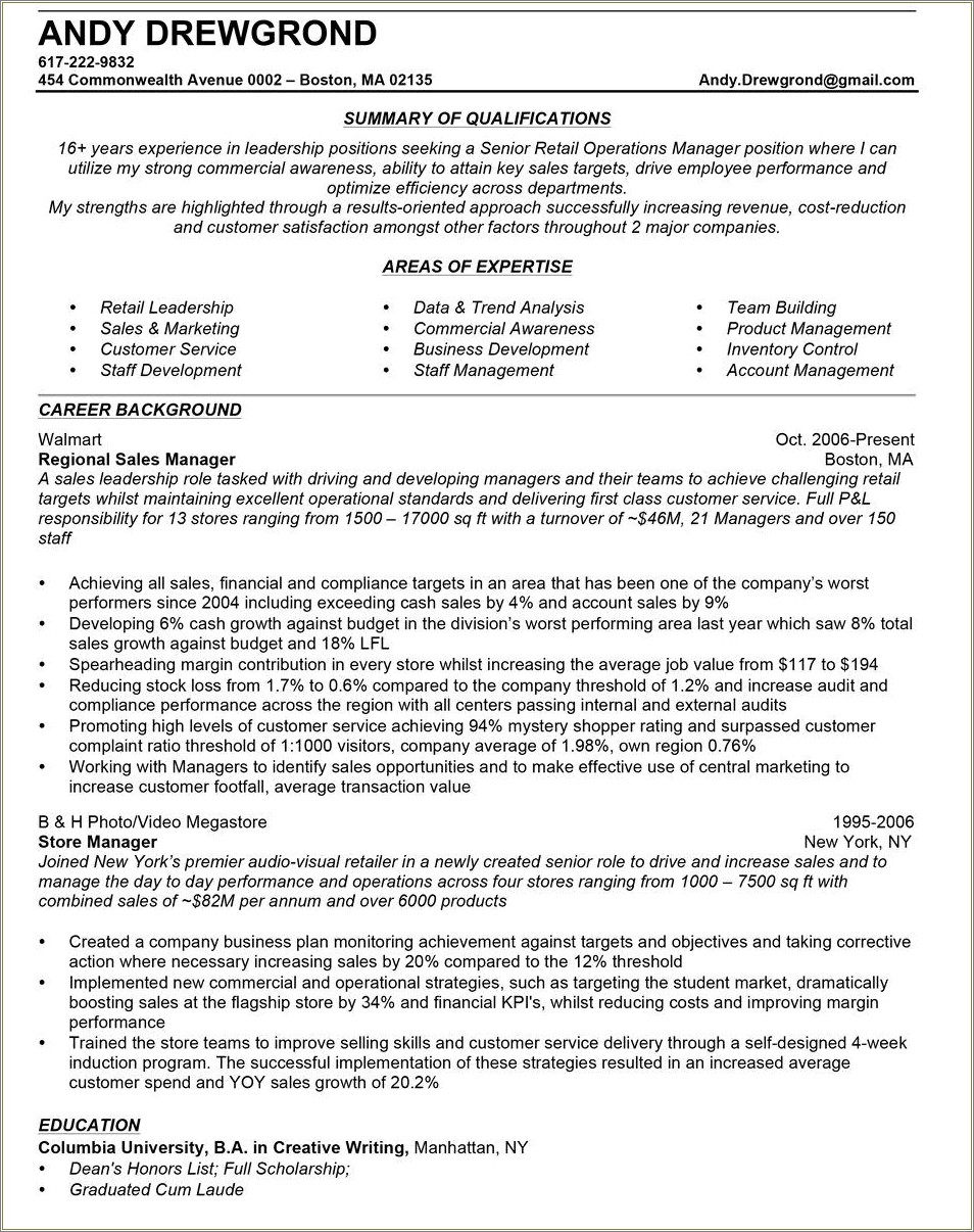 Walmart Manager Resume Job Description - Resume Example Gallery