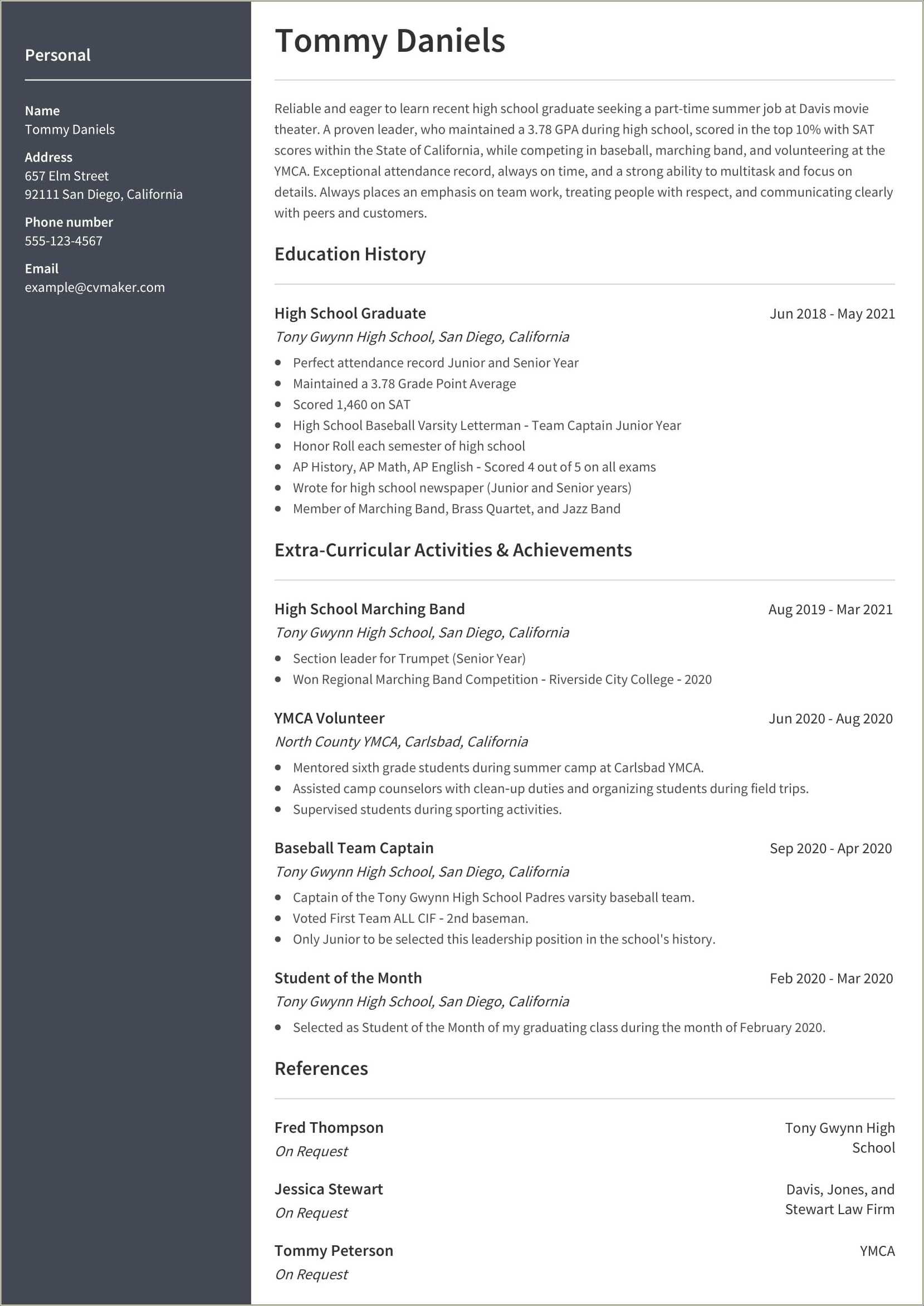 Resumes For Highschool Students Examples Resume Example Gallery